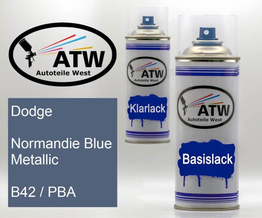 Dodge, Normandie Blue Metallic, B42 / PBA: 400ml Sprühdose + 400ml Klarlack - Set, von ATW Autoteile West.